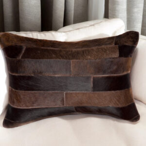 12" X 20" Chocolate Patchwork Cowhide Lumbar Throw Pillow