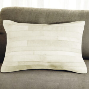 12" X 20" Off White Patchwork Cowhide Lumbar Throw Pillow