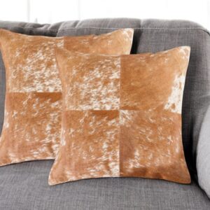 Set of Two 18" Brown and White Cowhide Cowhide Throw Pillows