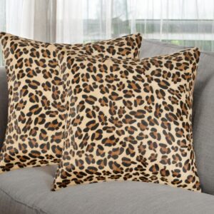 Set of Two 18" Brown and Black Leopard Cowhide Throw Pillows