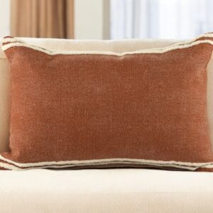 16" X 24" Cinnamon And Natural Striped Cotton Lumbar Throw Pillow With Texture