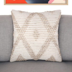 20" White and Natural Diamond Throw Pillow