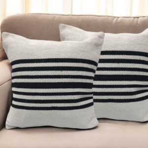 Set of Two Black and White Striped Cotton Throw Pillows