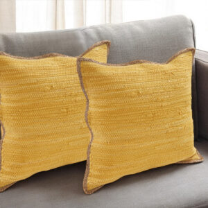 Set of Two 20" Yellow Cotton And Jute Throw Pillows with Texture