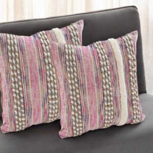 Set of Two Pink Striped Cotton Throw Pillow With Fringe