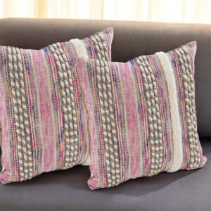 Set of Two Pink Striped Cotton Throw Pillows With Fringe