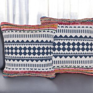 Set of Two Blue Geometric Cotton Throw Pillow