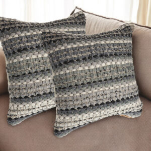 Set of Two 18" Black Gray and Ivory Striped Cotton Blend Throw Pillows with Texture
