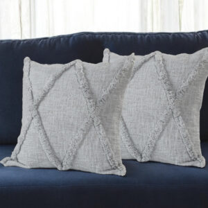 Set of Two Light Gray Diamond Cotton Throw Pillow With Fringe