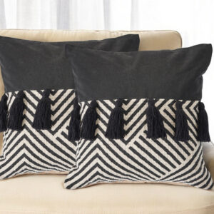 Set of Two Black and White Chevron Cotton Throw Pillow With Tassels