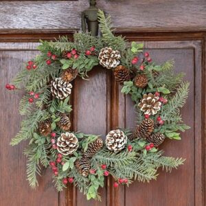 Frosty Cedar, Pinecone, & Red Berry Wreath