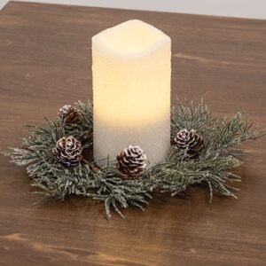 Iced Weeping Pine Candle Ring, 4.5"