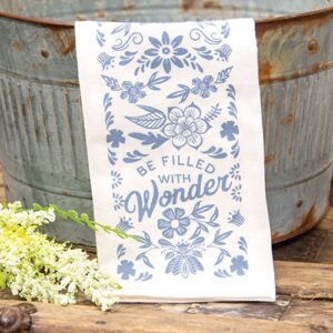 Be Filled With Wonder Blue Floral Dish Towel, 16"x26"
