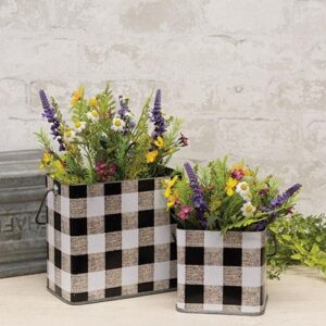 2/Set, Nesting Metal Black & White Check Buckets