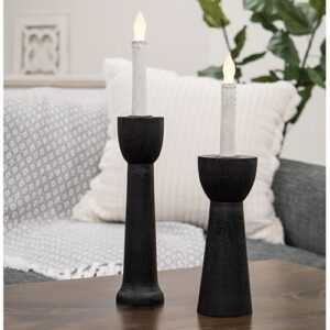 Brushed Black Wood Taper Holder, 8"