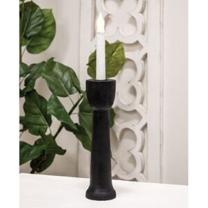 Brushed Black Wood Taper Holder, 10"