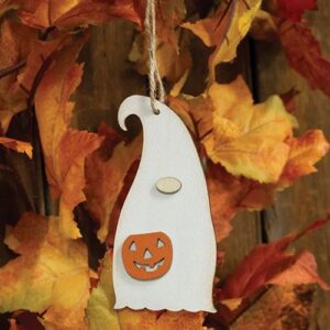 Ghost Gnome With Jack O Lantern Ornament