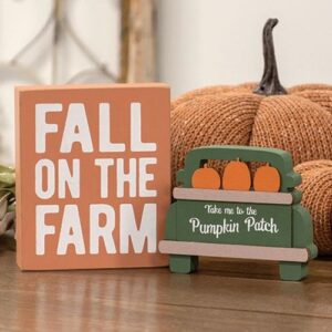 2/Set, Fall on the Farm Box Sign with Pumpkin Patch Truck Sitter