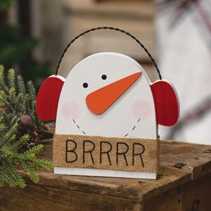 Brrrr Wooden Snowman With Earmuffs Sitter