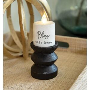 Black Wooden Pillar Candle Holder, 3.5" Tall
