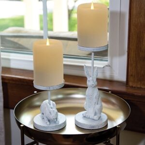 White Bunny Metal Pillar Candle Holder, 4.75"