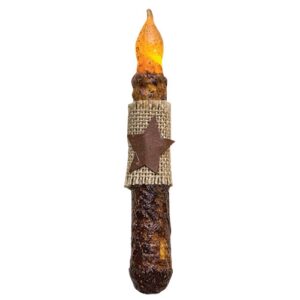Burnt Mustard Timer Taper w/Burlap & Star - 6"