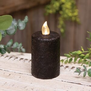Warm Glow Textured Black Flicker Flame Timer Pillar, 2.25" x 3"H