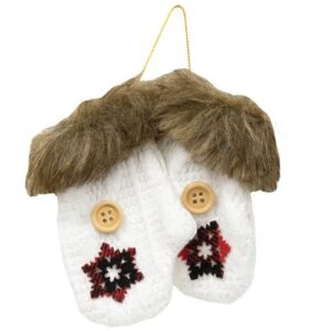 2/Set, Ivory Knit Faux Fur Ornaments