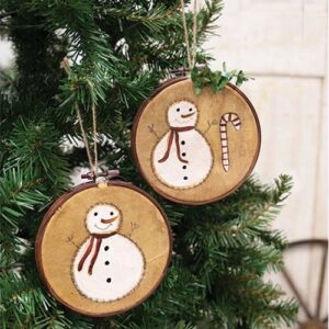 Teastained Primitive Snowman & Candy Cane Stitchery