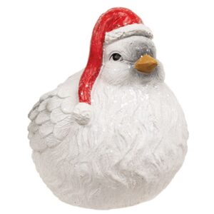 Large White Glittered Resin Bird w/Santa Hat, 14.5"L x 10.5" W x 13.5"H