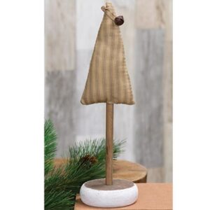 Green Ticking Stripe Christmas Tree on Base, 11"