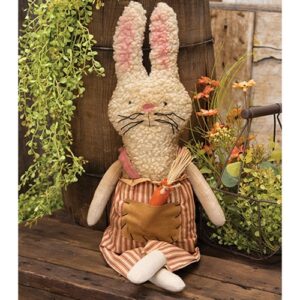 Stuffed Grungy Ticking Stripe Bunny w/Carrot Pocket