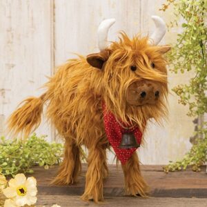 Fluffy Highland Cow w/Bandana and Bell - 13"