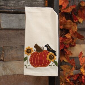 Primitive Crow On Pumpkins w/Sunflowers Dish Towel