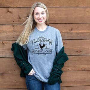 Rise & Shine Mother Cluckers T-Shirt, Heather Graphite, Medium