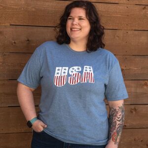 USA Stars & Stripes T-Shirt, Heather Indigo, XXL