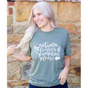 Autumn Leaves  Pumpkins Please T-Shirt - Heather Olive - XXL