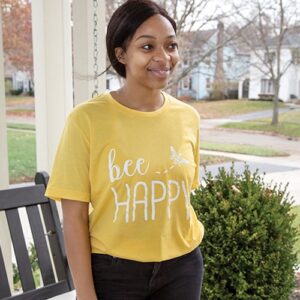 Bee Happy T-Shirt, Heather Yellow Gold, Small