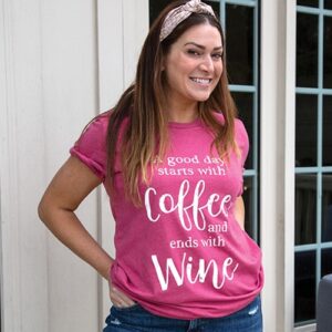 A Good Day Starts With Coffee T-Shirt, Heather Raspberry, XXL
