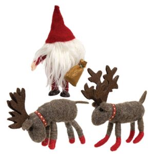 3/Set, Felted Santa w/Reindeer