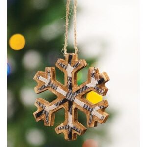 Black & White Plaid Snowflake Ornament, Small