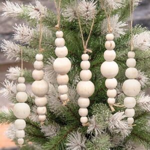 6/Set, Natural Wooden Bead Ornaments