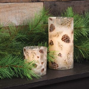 2/Set, Frosted Glass Woodland Pine Pillar Holders