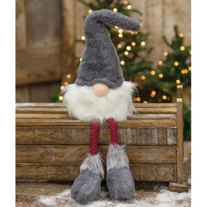 Medium Dangle Leg Plush Fuzzy Gray Santa Gnome