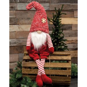 Red Nubby Fabric Dangle Leg  Gnome