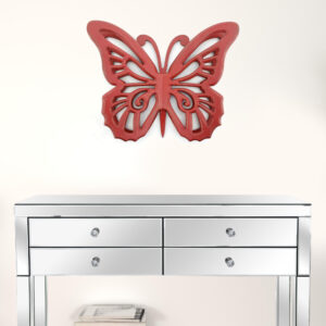 23" X 19" X 4" Red Rustic Butterfly Wooden  Wall Decor