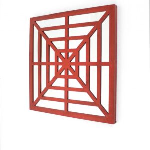 24" X 24" X 1" Red Mirrored Wooden  Wall Decor