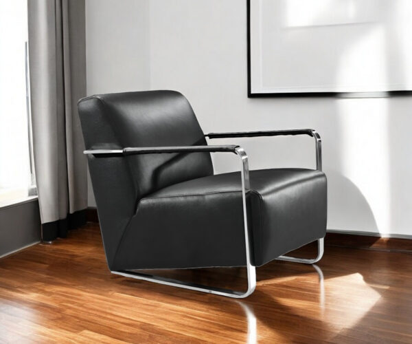26" Black And Silver Leather Arm Chair