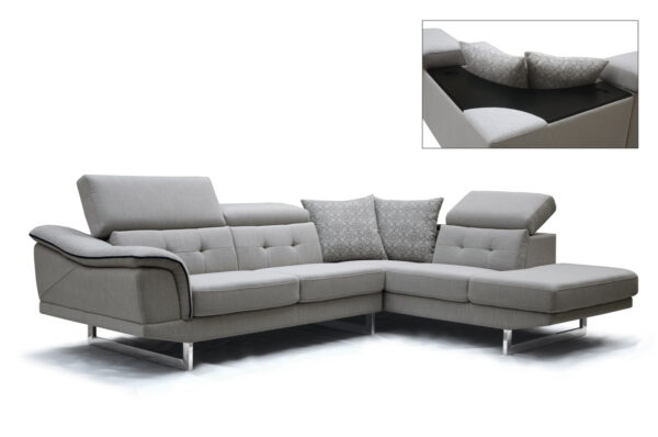 32" Grey Fabric  Foam  Wood  And Steel Sectional Sofa