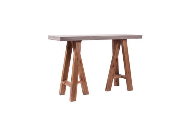 32" Concrete And Solid Acacia Wood Console Table